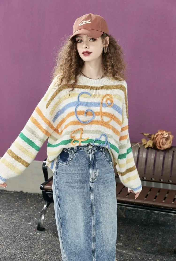 ELF SACK  |Stripes Casual Style Long Sleeves Plain Oversized