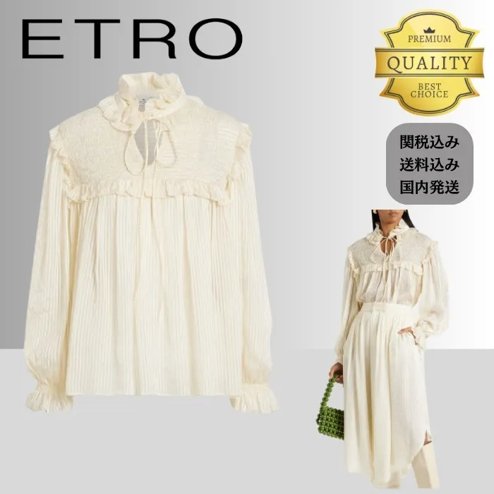 ETRO  |Casual Style Silk Long Sleeves Plain Party Style