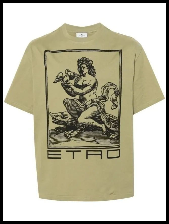 ETRO  |Crew Neck Pullovers Street Style Cotton Short Sleeves Logo