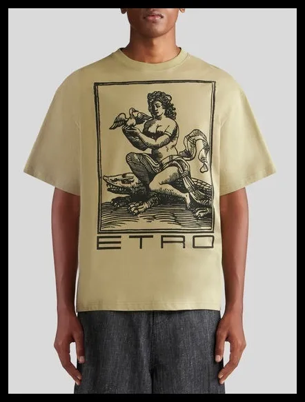 ETRO  |Crew Neck Pullovers Street Style Cotton Short Sleeves Logo