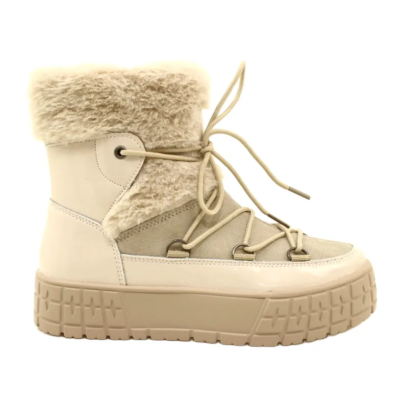 Filippo Lace-up snow boots with patent fur beige