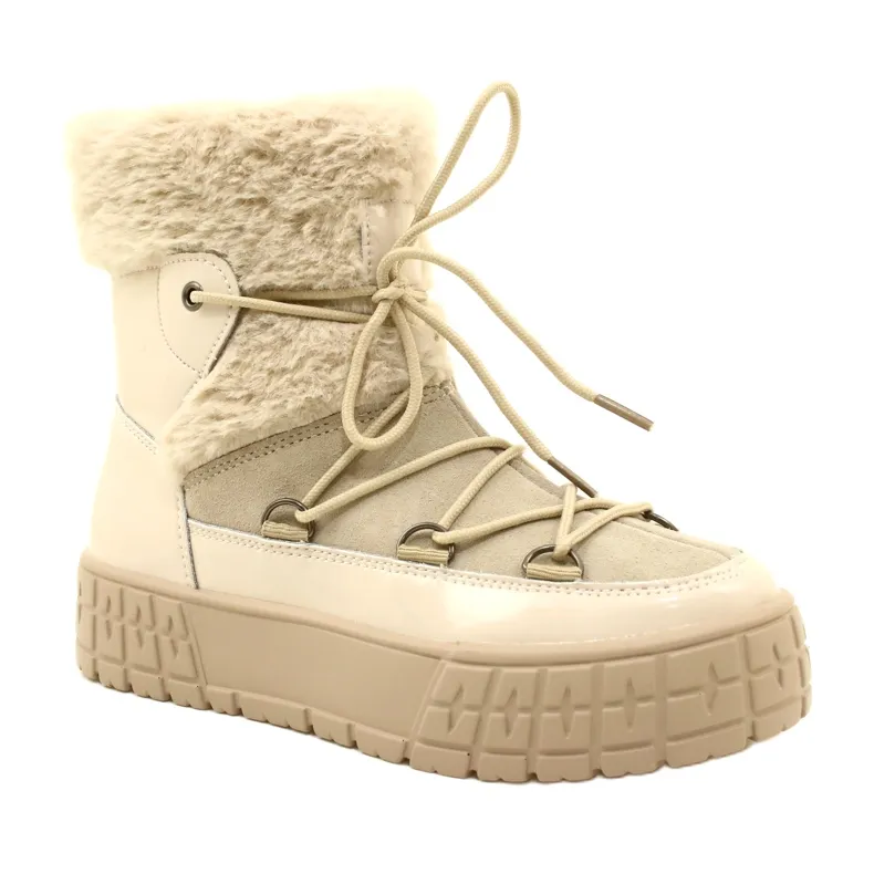 Filippo Lace-up snow boots with patent fur beige