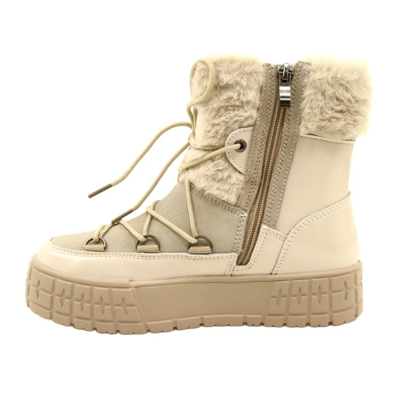 Filippo Lace-up snow boots with patent fur beige