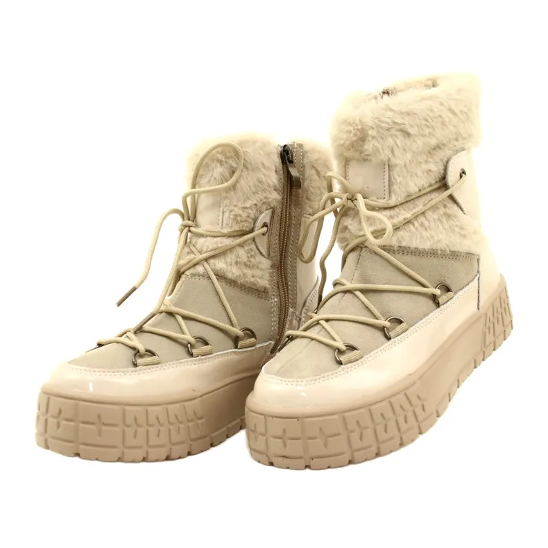 Filippo Lace-up snow boots with patent fur beige