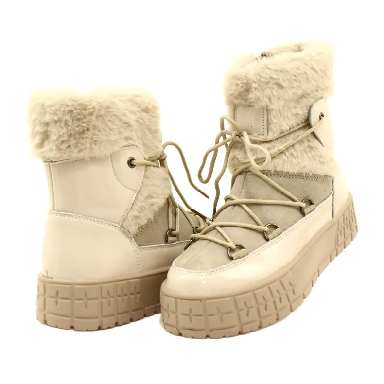 Filippo Lace-up snow boots with patent fur beige