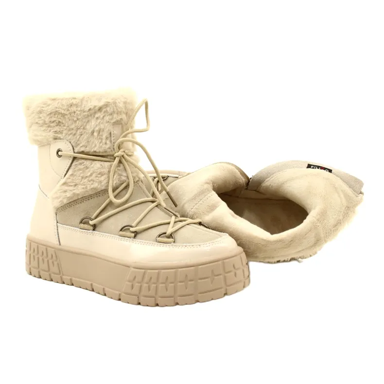 Filippo Lace-up snow boots with patent fur beige