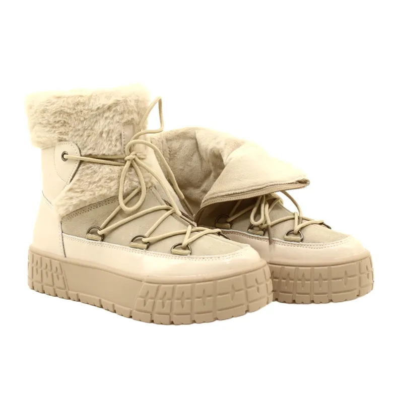 Filippo Lace-up snow boots with patent fur beige