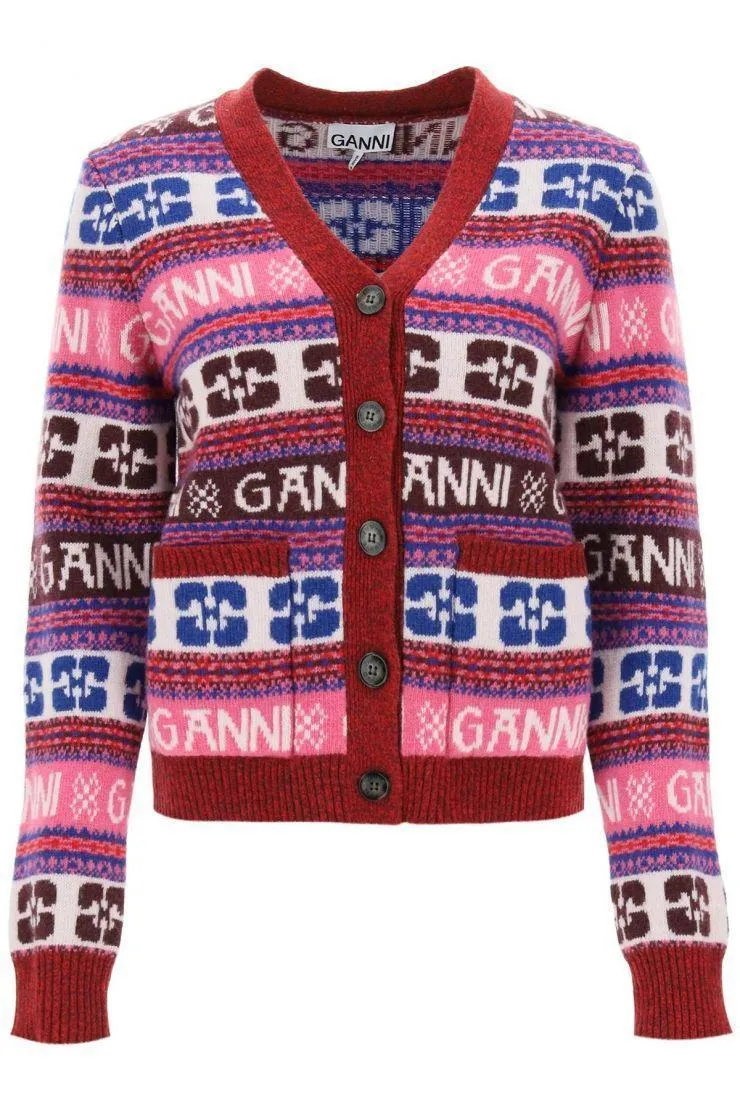 Ganni  |Casual Style Long Sleeves Elegant Style Logo Cardigans