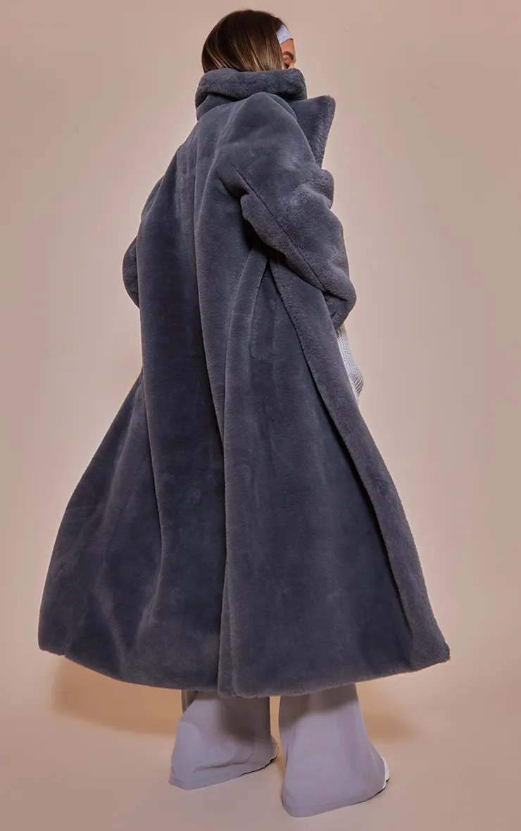 Grey Maxi Faux Fur Coat | Outerwear