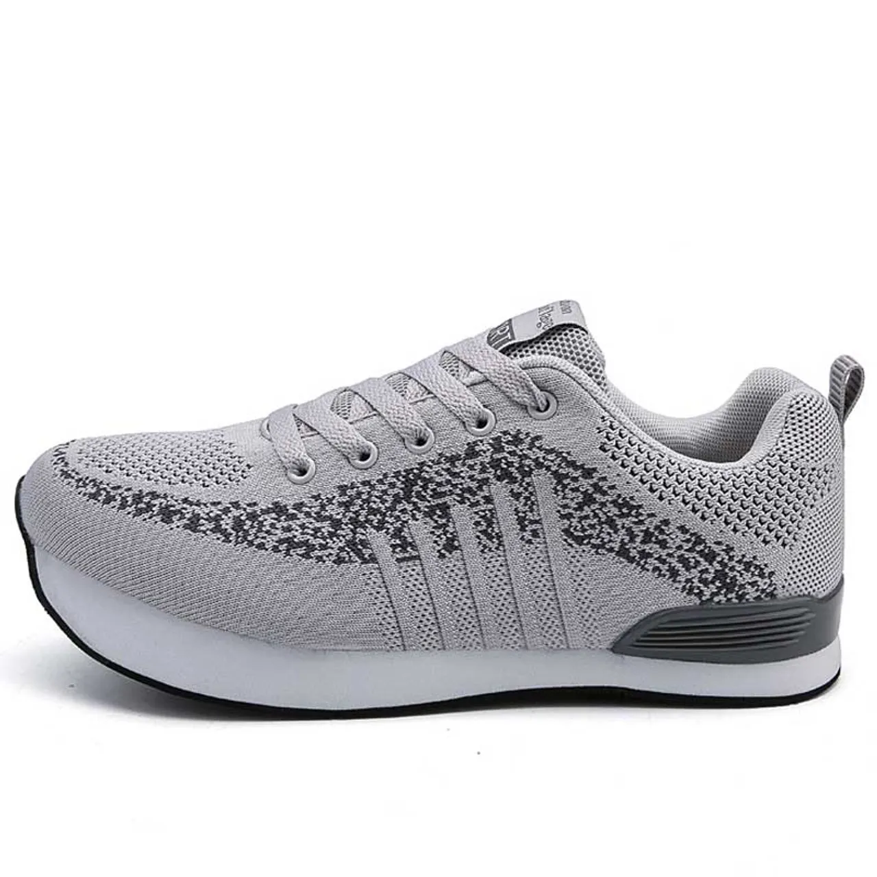 Grey stripe pattern texture negative heel rocker sneaker