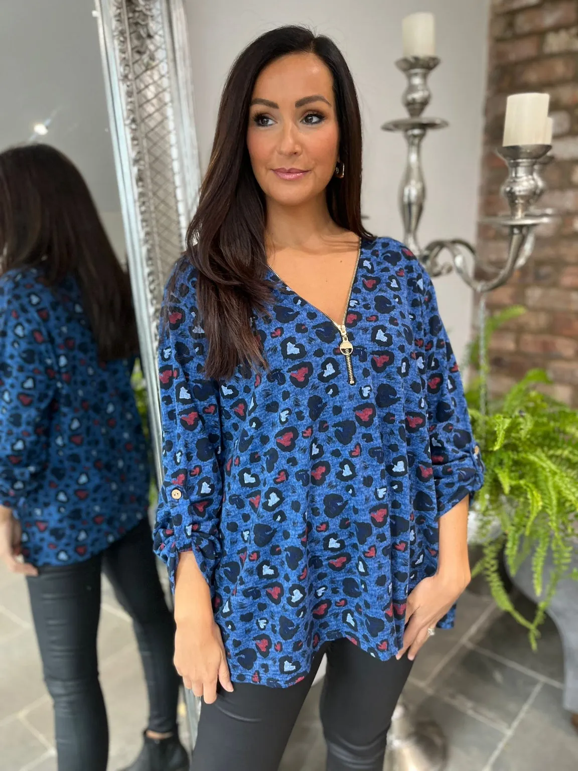 Heart Leopard Zip Top Cathy