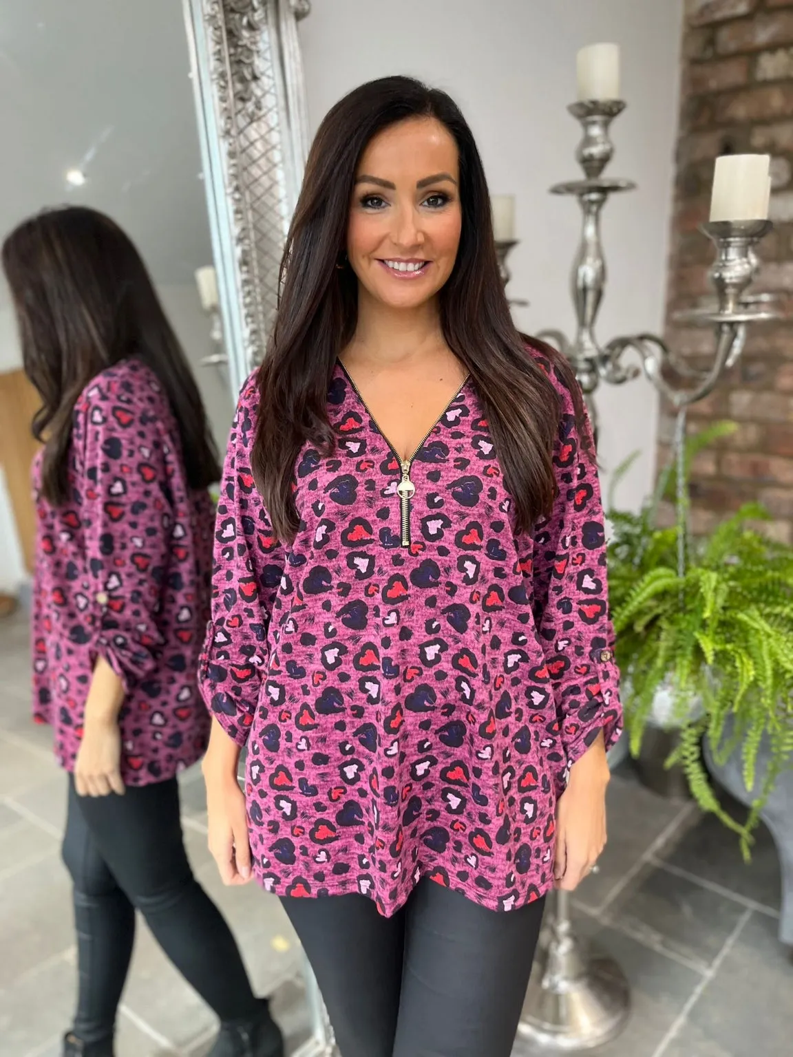 Heart Leopard Zip Top Cathy