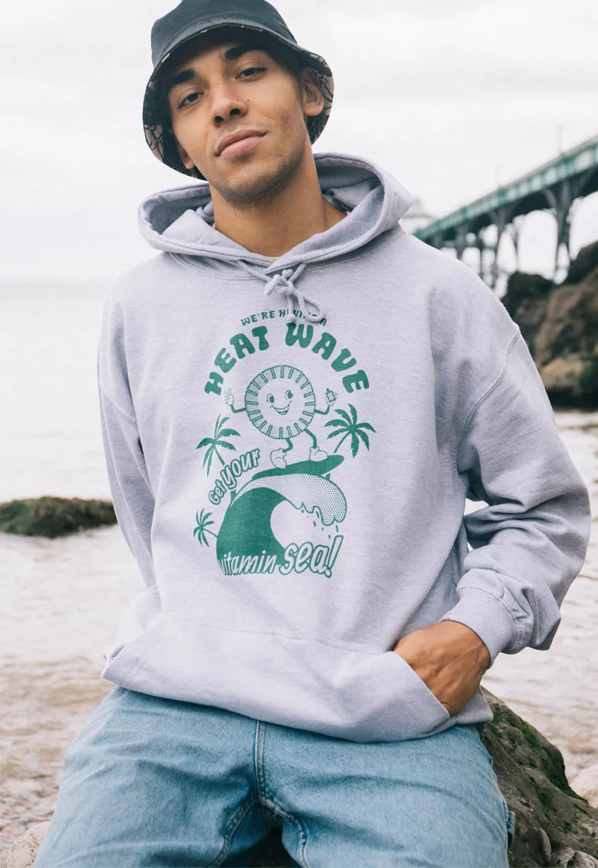 Heat Wave Men's Slogan Hoodie With Surfing Sun Graphic