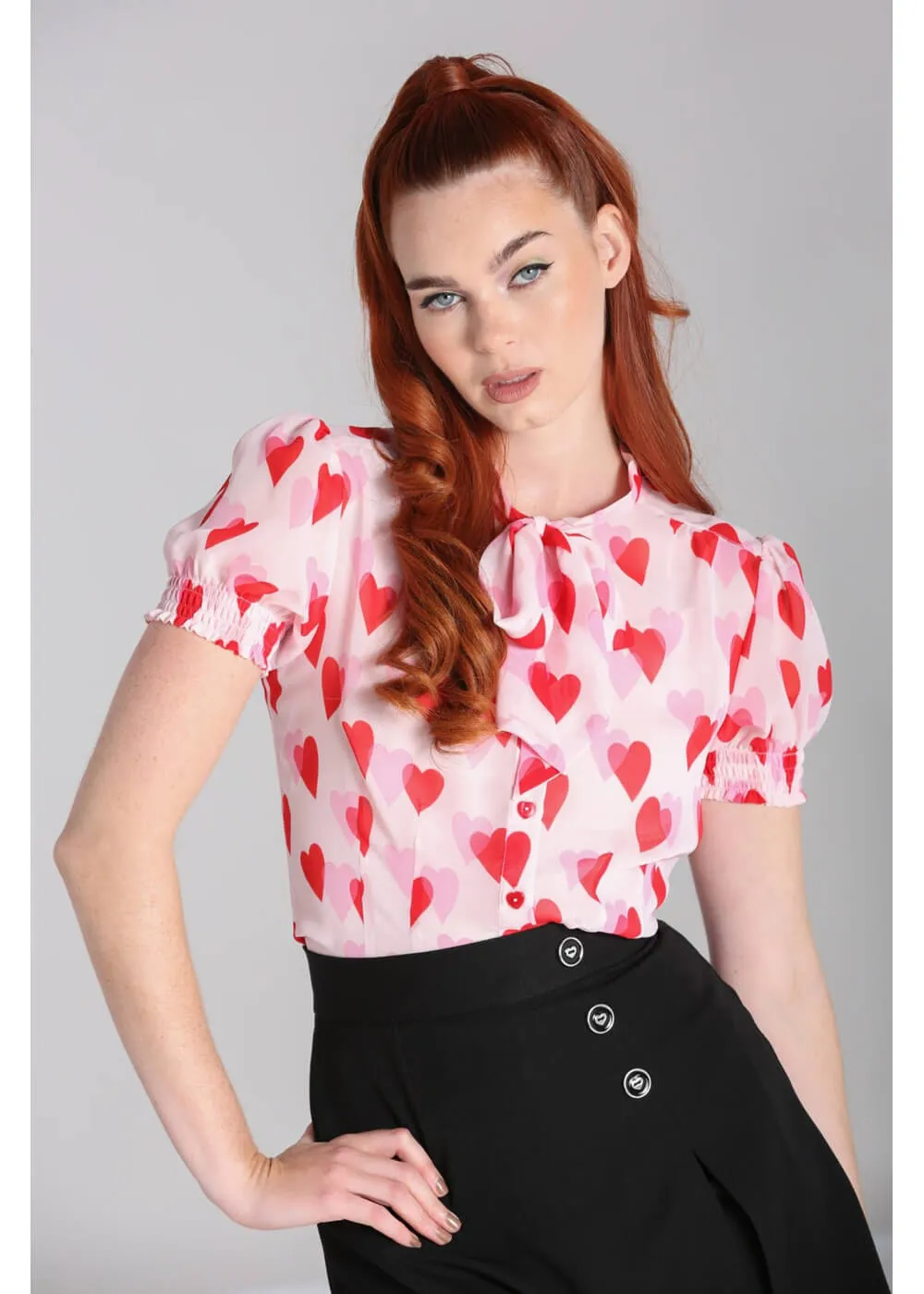 Hell Bunny Aphrodite Hearts 40's Blouse Pink