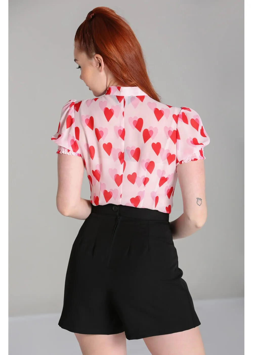 Hell Bunny Aphrodite Hearts 40's Blouse Pink