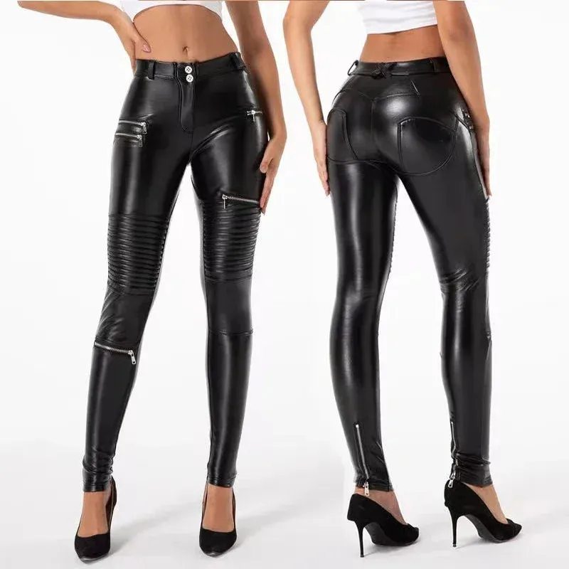 High Waist Faux Leather Pants Women Bodycon Stretchy Slim