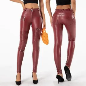 High Waist Faux Leather Pants Women Bodycon Stretchy Slim