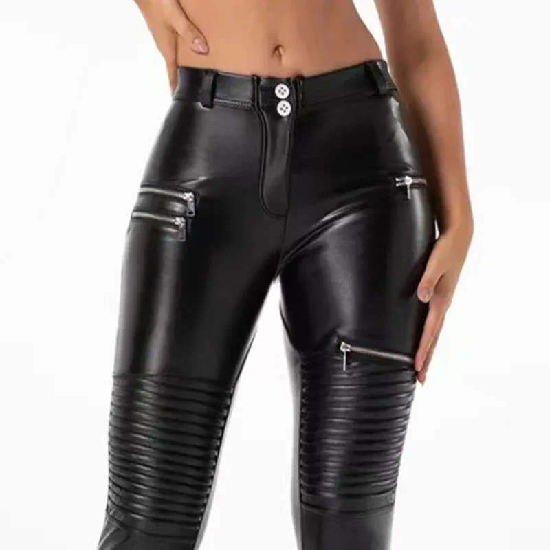 High Waist Faux Leather Pants Women Bodycon Stretchy Slim