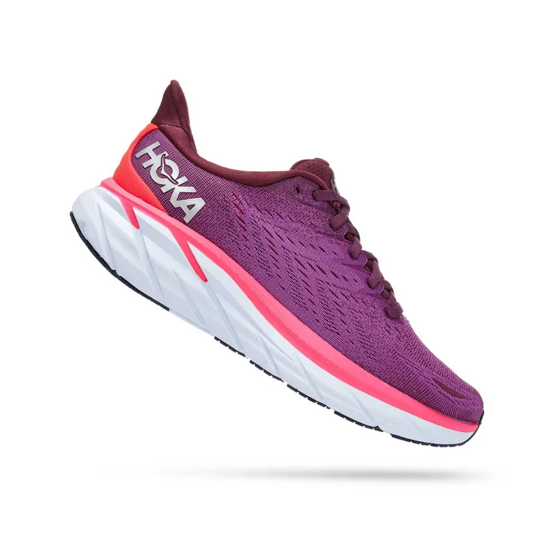 Hoka Womens Clifton 8 Lace Up Athletic Shoes- Grape Wine/ Beauty Berry