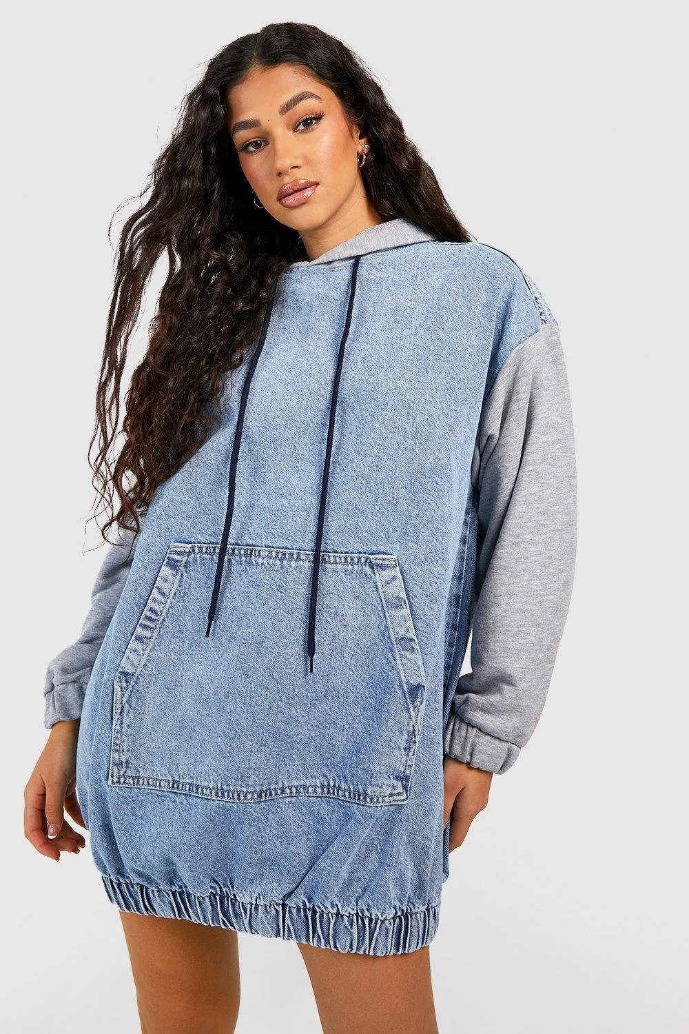 Hooded Denim Sweater Dress