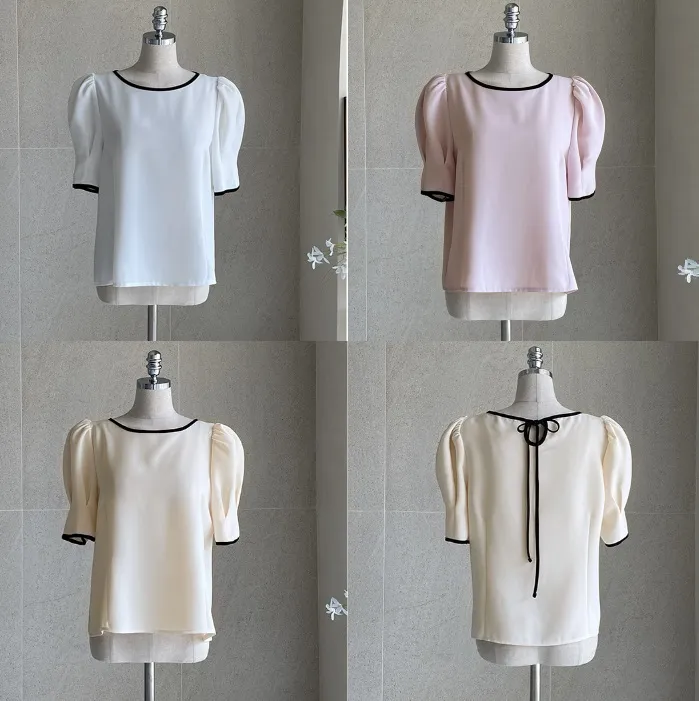 I AM MARI  |Bi-color Plain Short Sleeves Party Style Office Style