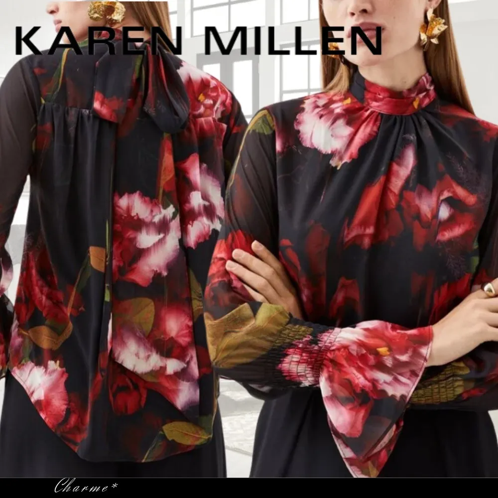 Karen Millen  |Flower Patterns Casual Style Long Sleeves Party Style