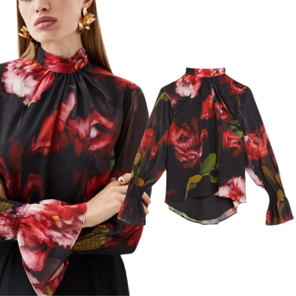 Karen Millen  |Flower Patterns Casual Style Long Sleeves Party Style