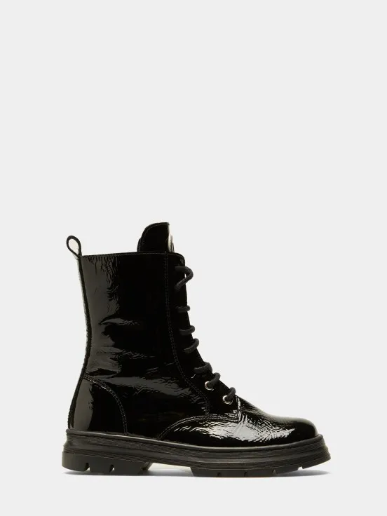 Lace-up patent boots