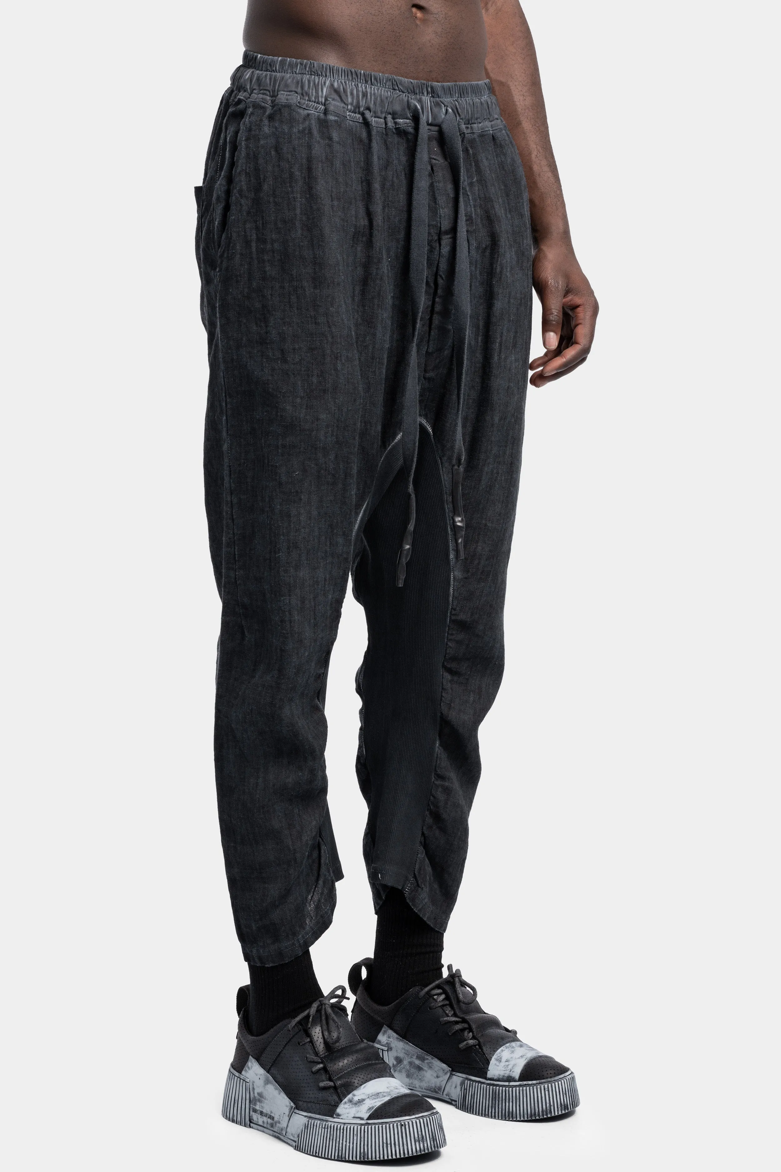 Light linen cropped pants, Petrol