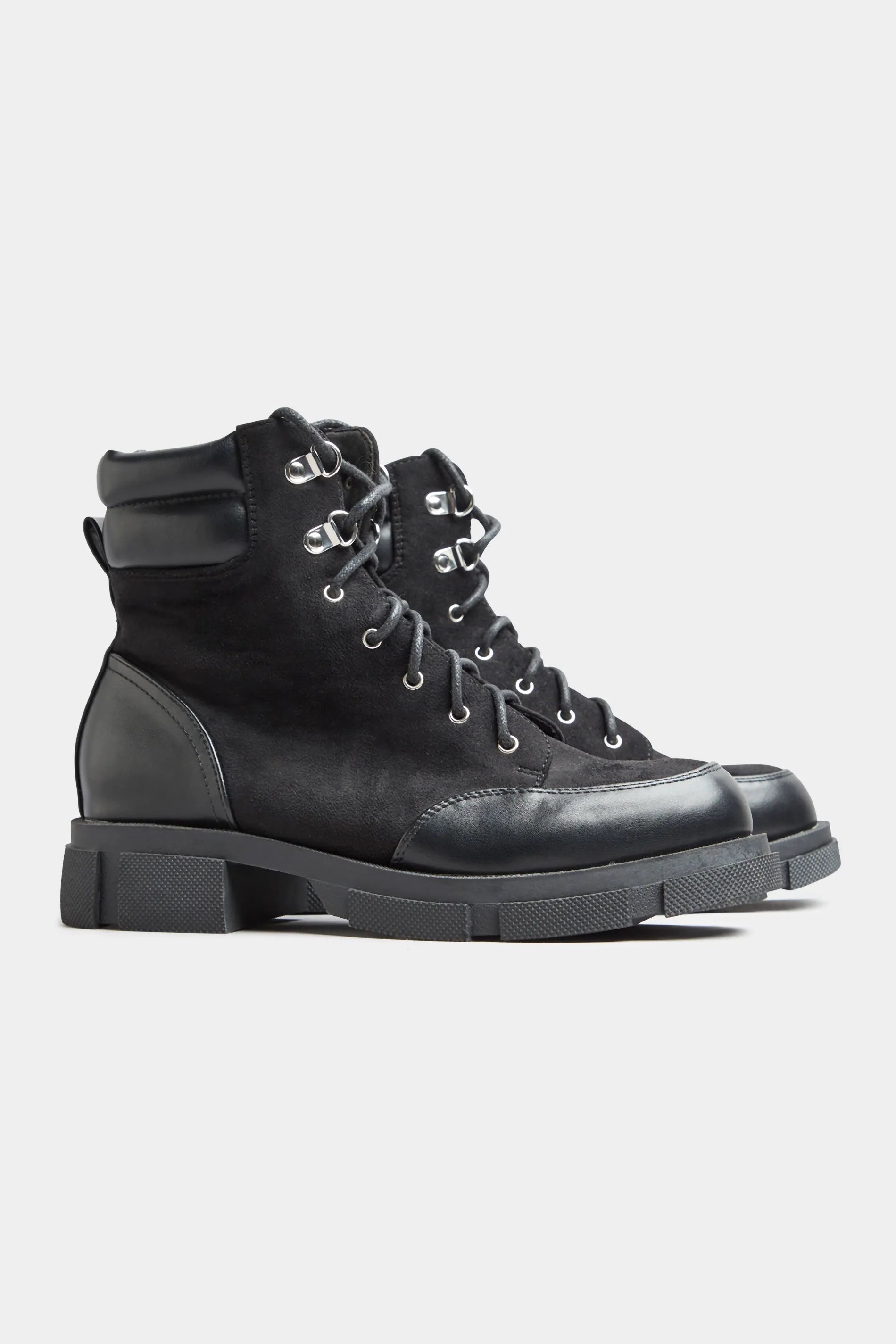 LIMITED COLLECTION Black Faux Suede & Leather Lace Up Boots In Wide E Fit