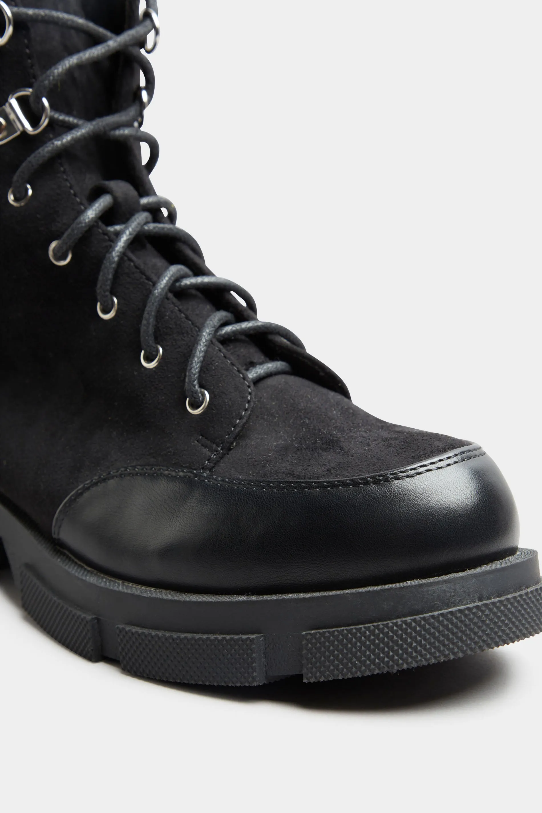 LIMITED COLLECTION Black Faux Suede & Leather Lace Up Boots In Wide E Fit