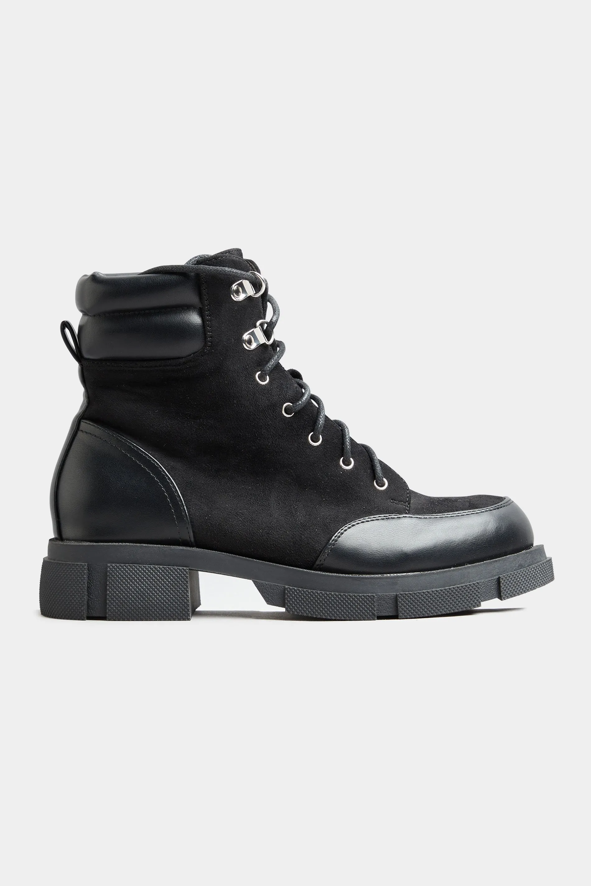 LIMITED COLLECTION Black Faux Suede & Leather Lace Up Boots In Wide E Fit