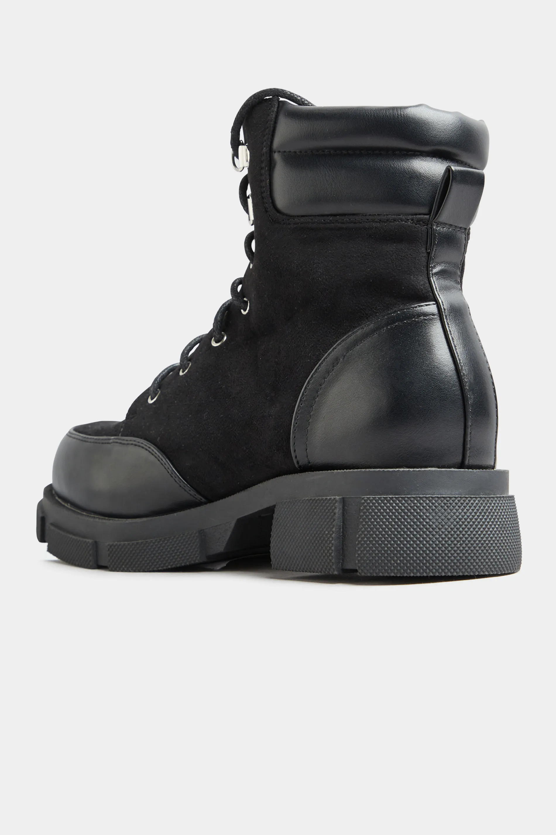 LIMITED COLLECTION Black Faux Suede & Leather Lace Up Boots In Wide E Fit