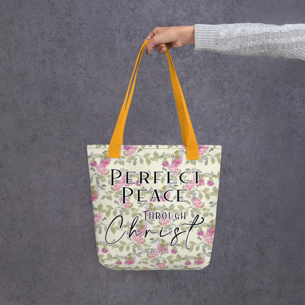 Limited Edition Premium Tote Bag - Perfect Peace Through Christ (Design: Red Floral)