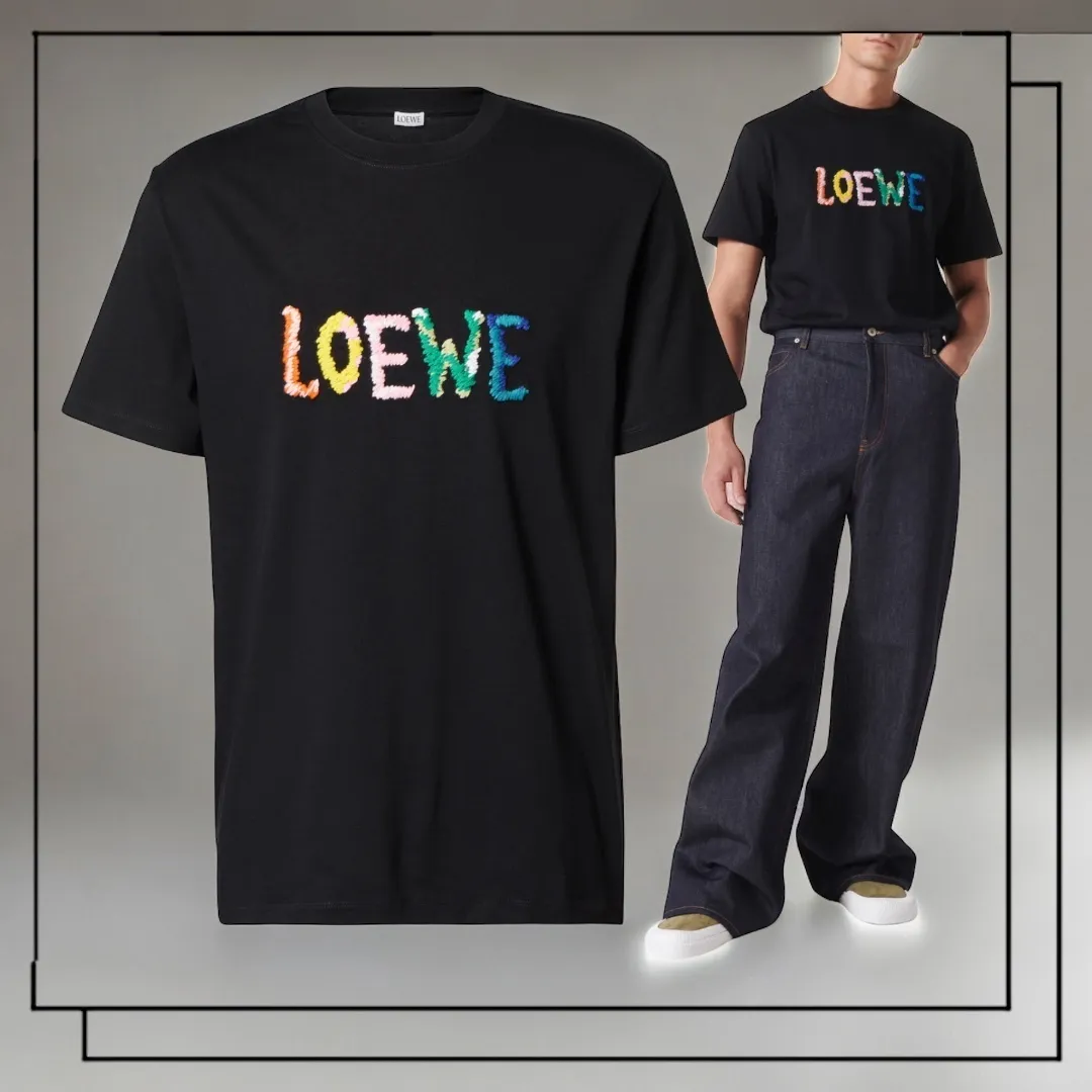 LOEWE  |Crew Neck Pullovers Street Style Cotton Short Sleeves Logo