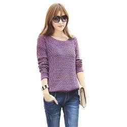 Lovely Sweet Sweaters Tops Women Long Sleeve O-Neck Thin Knitted Pullovers Sweaters Women Purple Green Free Size SM6