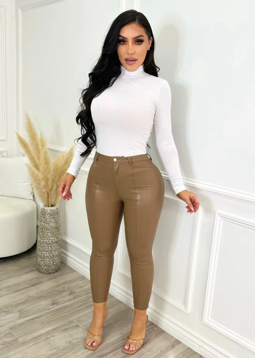 Maddie Faux Leather Pants Mocha