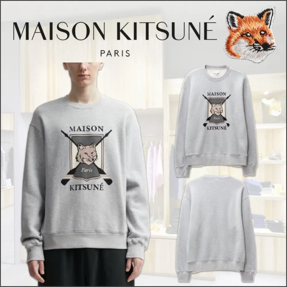 MAISON KITSUNE  |Crew Neck Pullovers Unisex Long Sleeves Plain