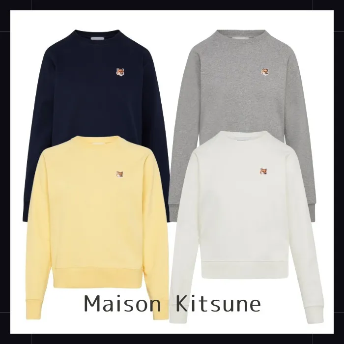 MAISON KITSUNE  |Crew Neck Unisex Sweat Rib Street Style Long Sleeves Plain