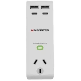 Monster Single Socket Surge Protector with USB-C & USB-A Ports White