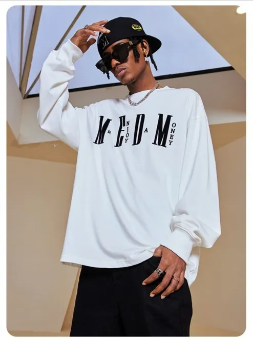 MR. ENJOY DA MONEY  |Crew Neck Unisex Street Style Long Sleeves Plain Cotton