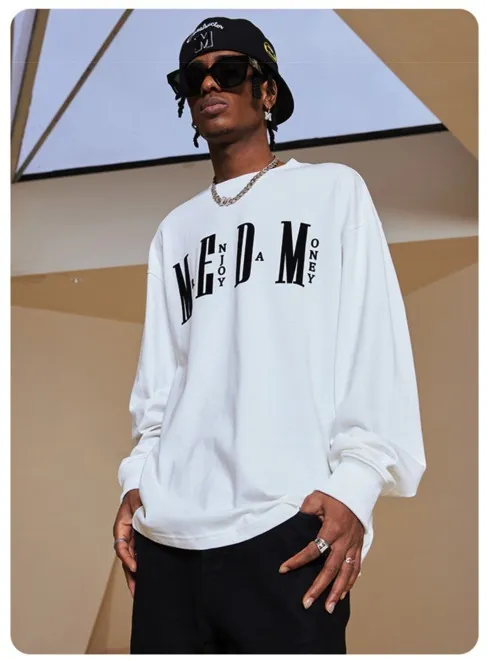 MR. ENJOY DA MONEY  |Crew Neck Unisex Street Style Long Sleeves Plain Cotton