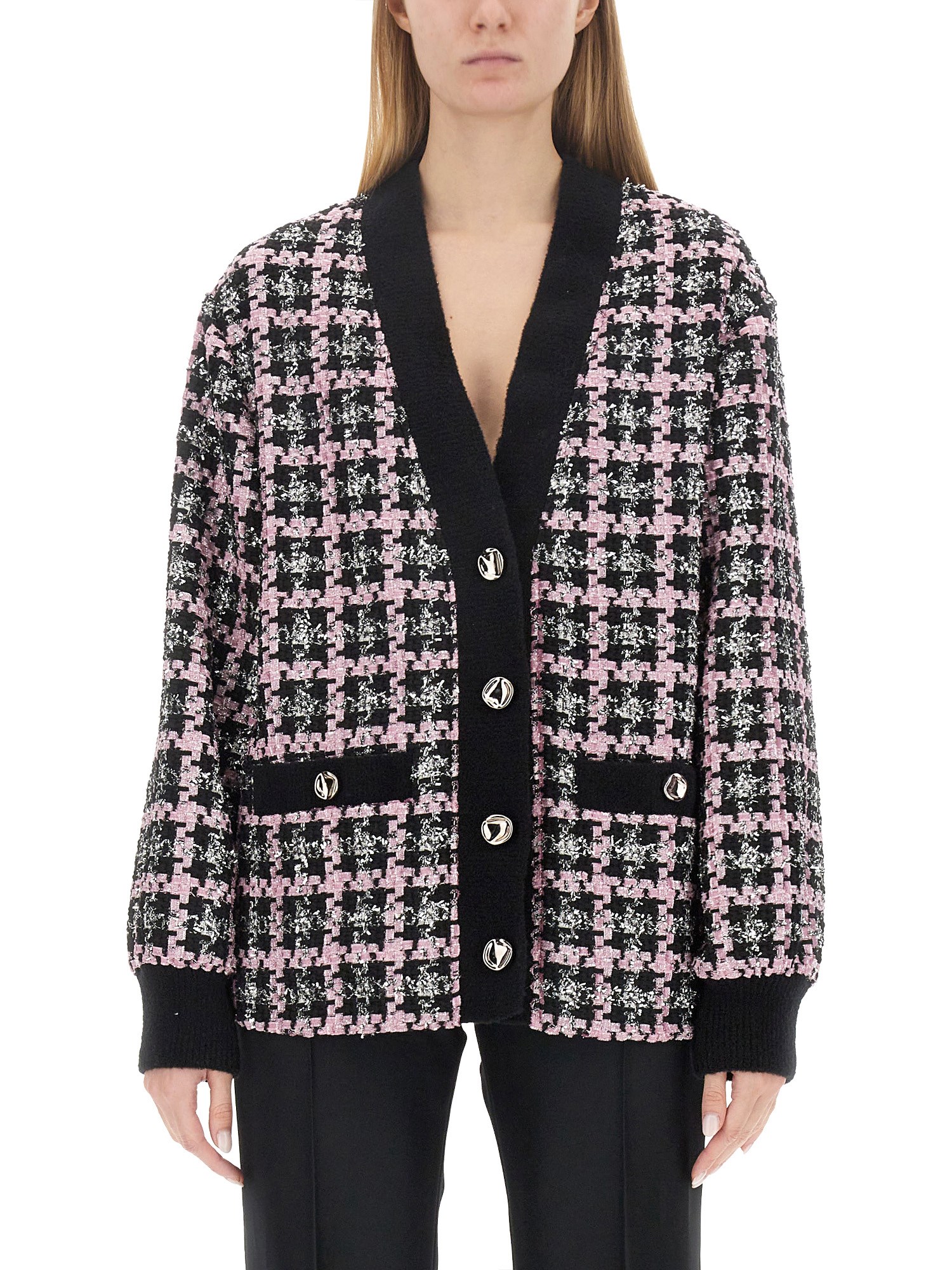 MSGM    LUREX CHECK TWEED PATTERN CARDIGAN