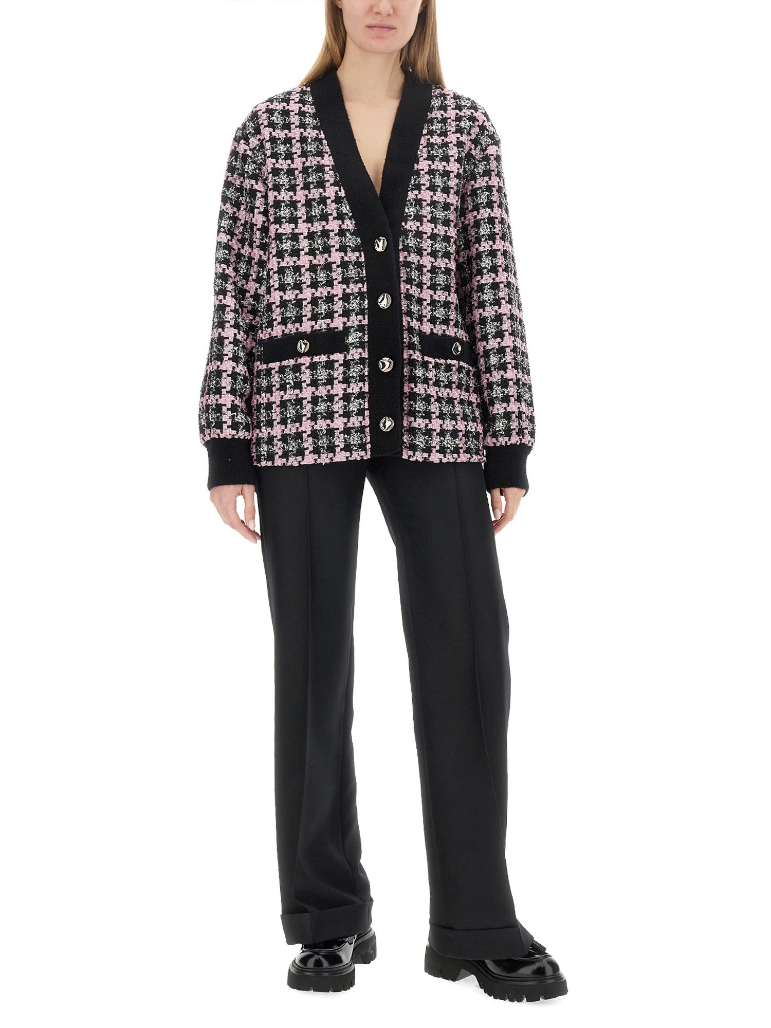 MSGM    LUREX CHECK TWEED PATTERN CARDIGAN