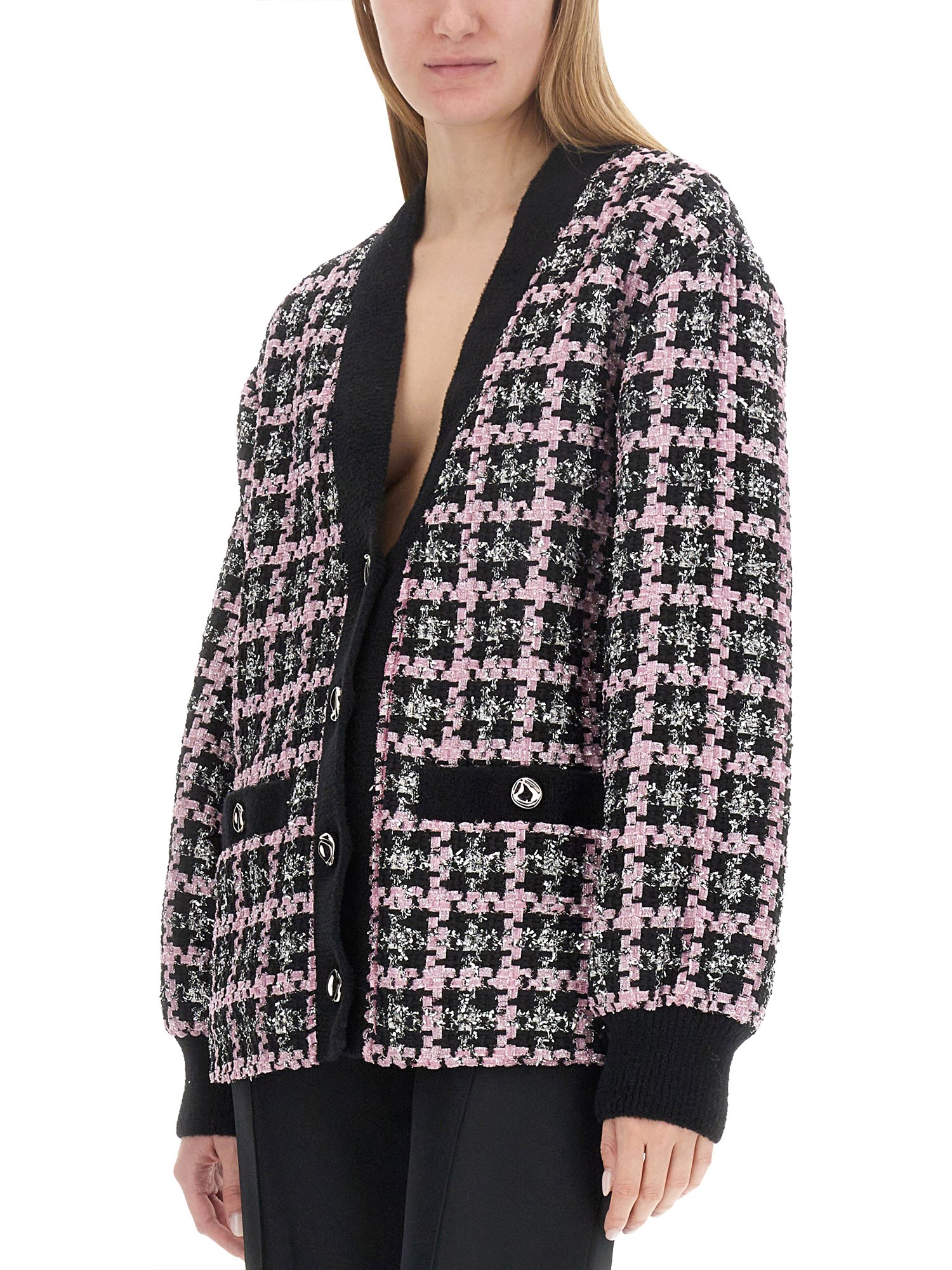 MSGM    LUREX CHECK TWEED PATTERN CARDIGAN