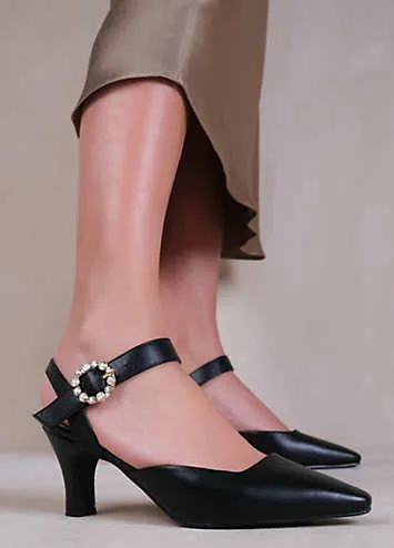 New Form Black Diamante Buckle Detail Court Shoes by Where’s That From | Look Again