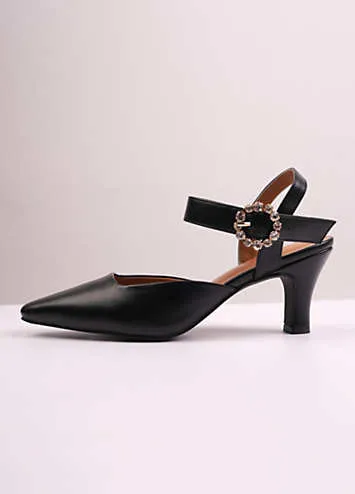 New Form Black Diamante Buckle Detail Court Shoes by Where’s That From | Look Again