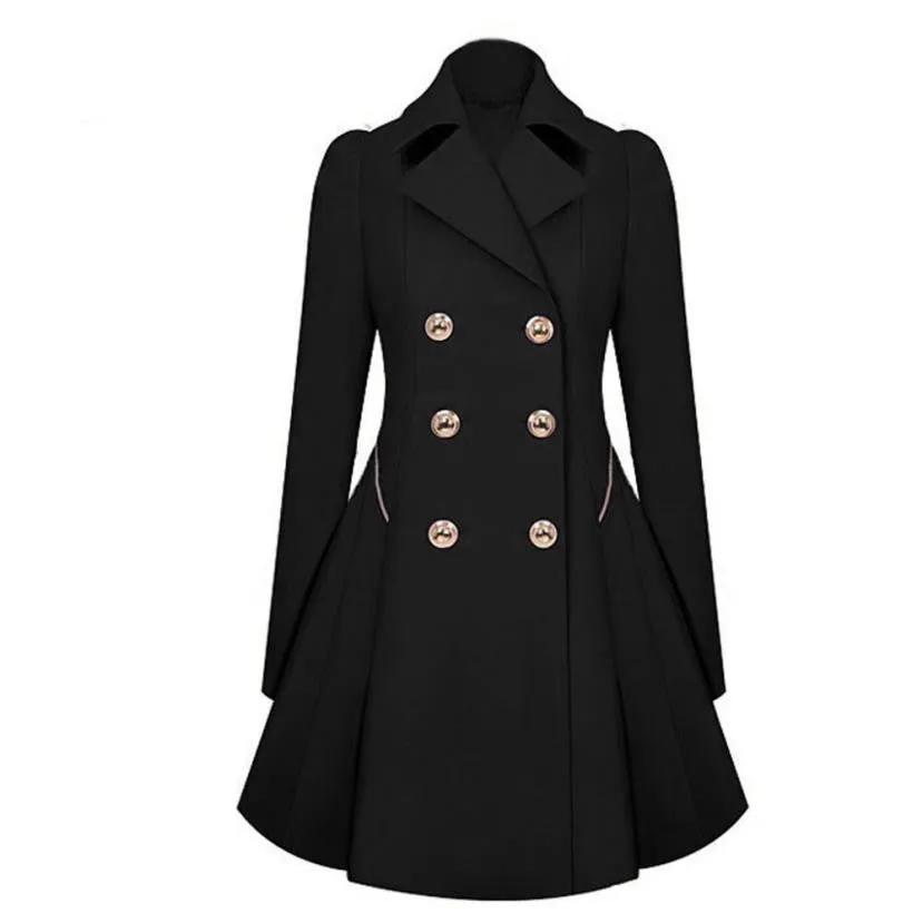 Office Ladies Trench Elegant Double Breasted Long Sleeve Windbreaker Women Autumn Warm Coat Veste Femme#212 SM6