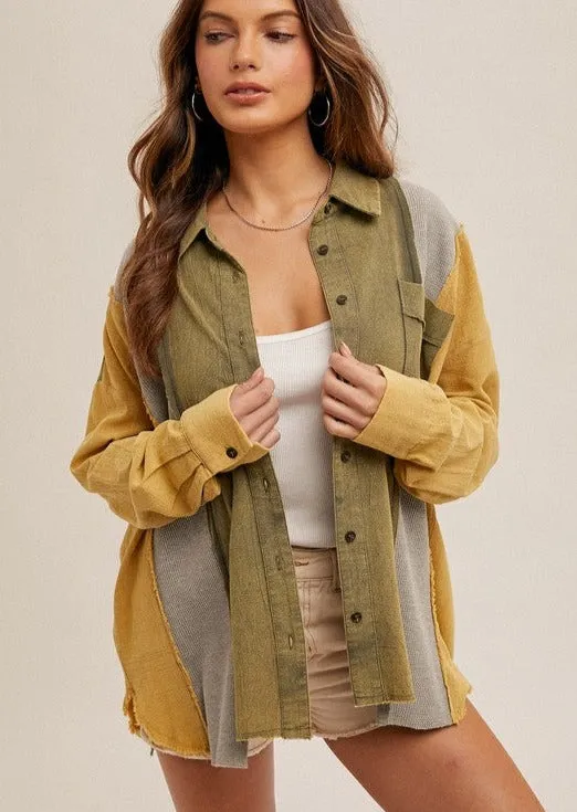 Olive & Mustard Washed Mixed Media Top