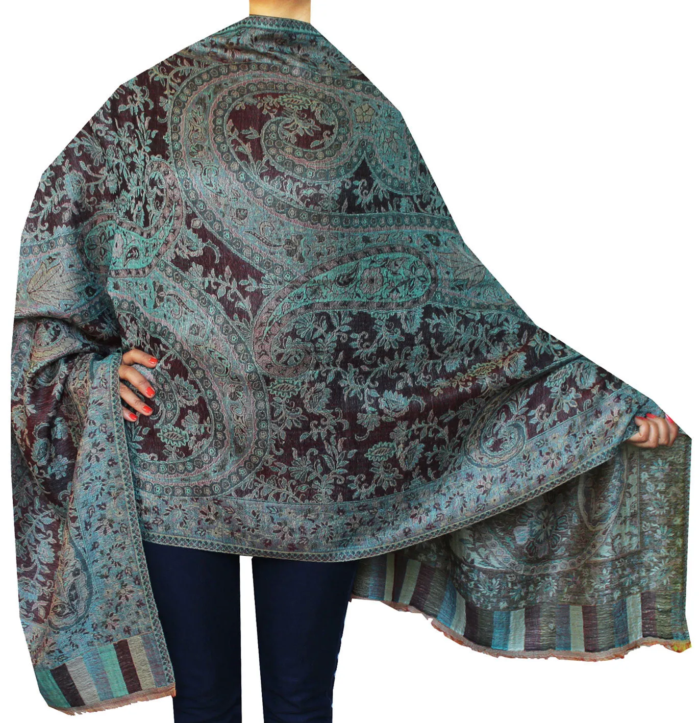 Paisley Scarf Wraps Wool Womens Indian Clothes (84 x 30 inches)